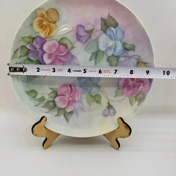 Vintage Hand Painted Decorative Floral Plate Pink Purple Blue Made in Germany - Picture 4 of 6
